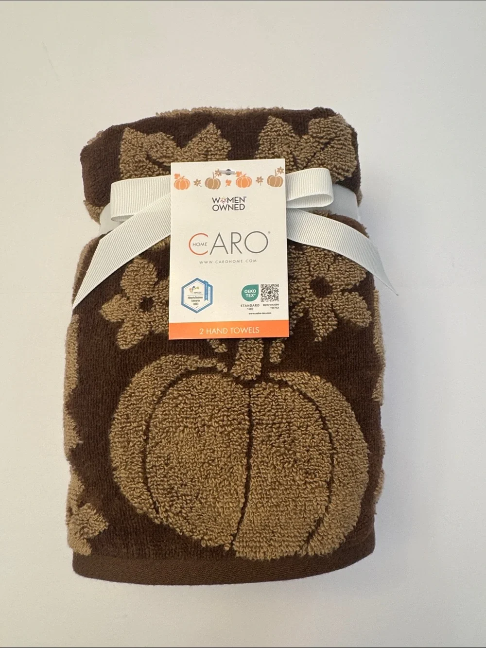 4pc CARO HOME Brown Pumpkin Pattern Bath Towel Set - Fall
